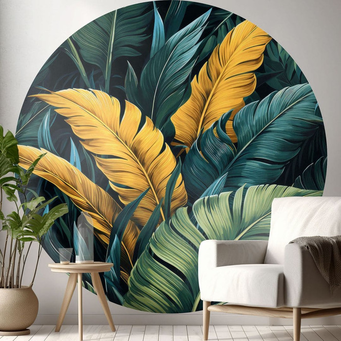 Fototapete Bunte Palmenblätter - Jaszke - Rund - Selbstklebend/Vlies