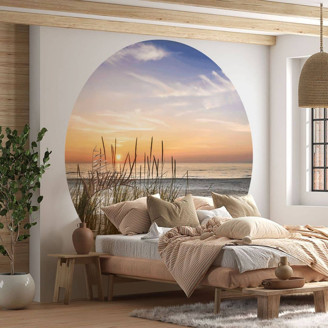 Fototapete Düne am Strand bei Sonnenuntergang - Rund - Selbstklebend/Vlies