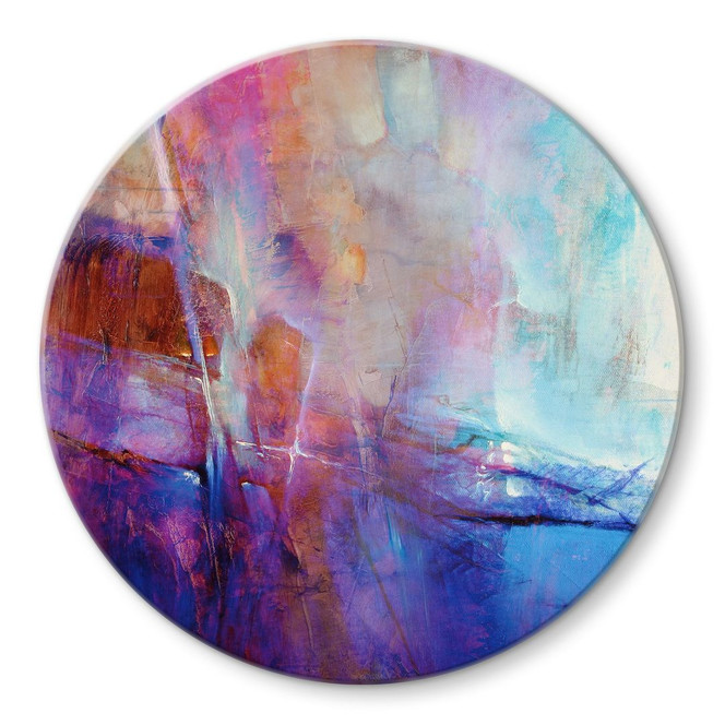 Glasbild Abstrakte Küstenlinie in Violett - Schmucker - Rund
