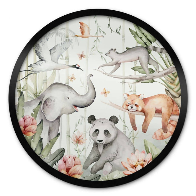 Poster Asiatische Tiere im Bambuswald - Kvilis - Rund