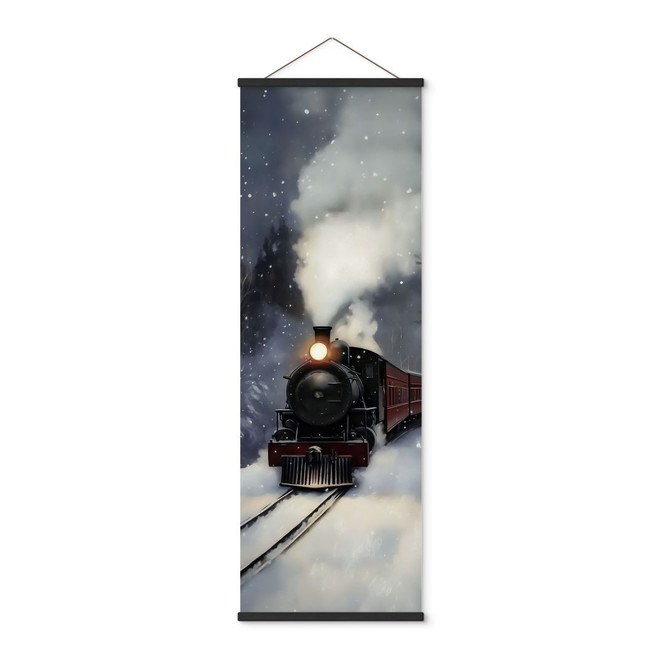 Stoffbild Winter - Dampflok im verschneiten Wald - Melloi Art Prints - Panorama