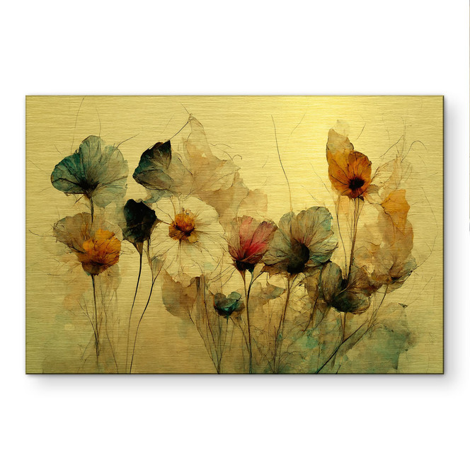 Alu-Dibond gebürstet mit Goldeffekt - Bouquet aus Trockenblumen - Treechild