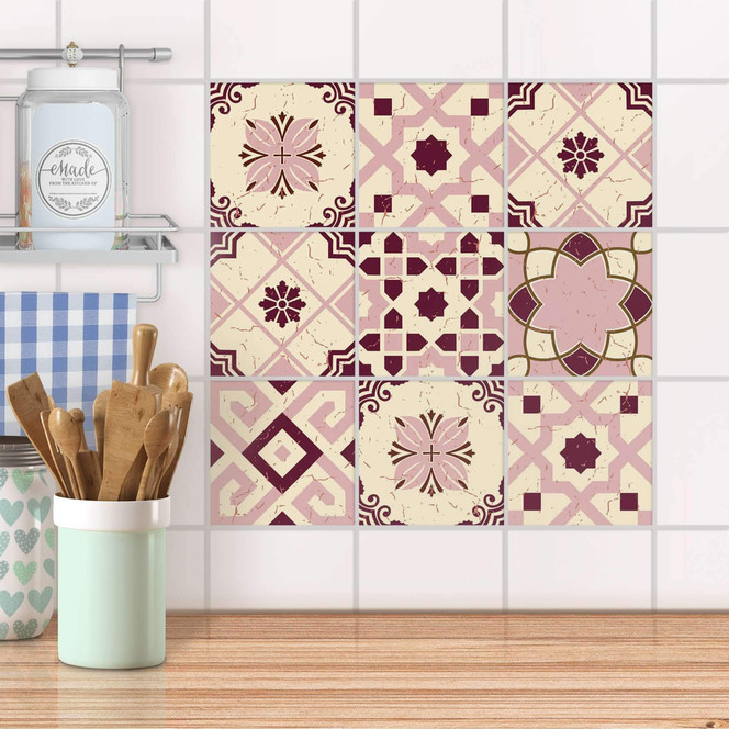 Fliesenaufkleber Set - Mediterranean Tile Set - Red Purple