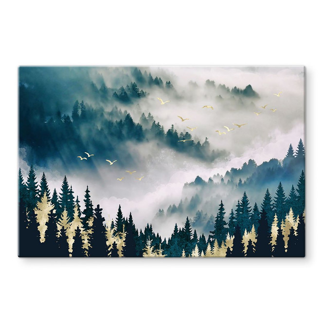 Glasbild Geheimnisvoller Nebel im Wald - SpaceFrog Designs