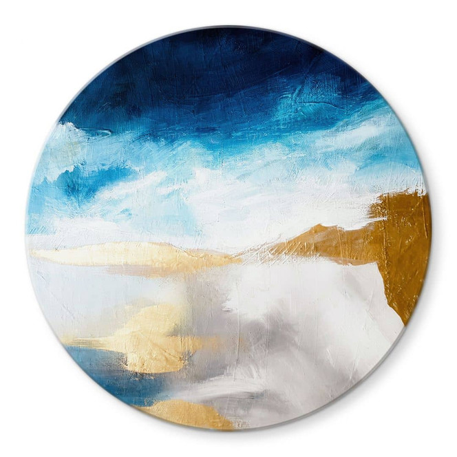 Glasbild Pinselstriche Blau und Gold - Rund - Haniff
