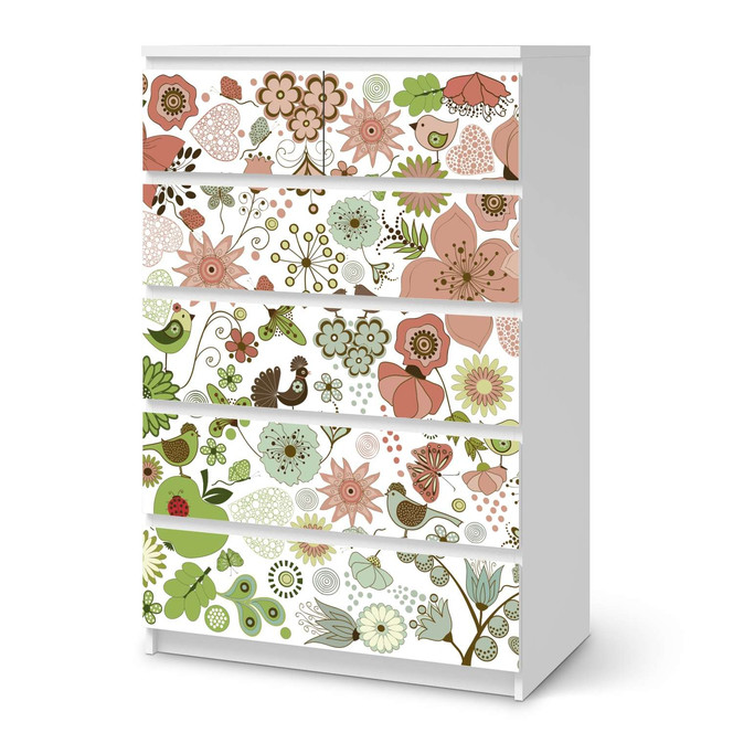 Möbel Klebefolie IKEA Malm Kommode 6 Schubladen (hoch) - Flower Pattern- Bild 1