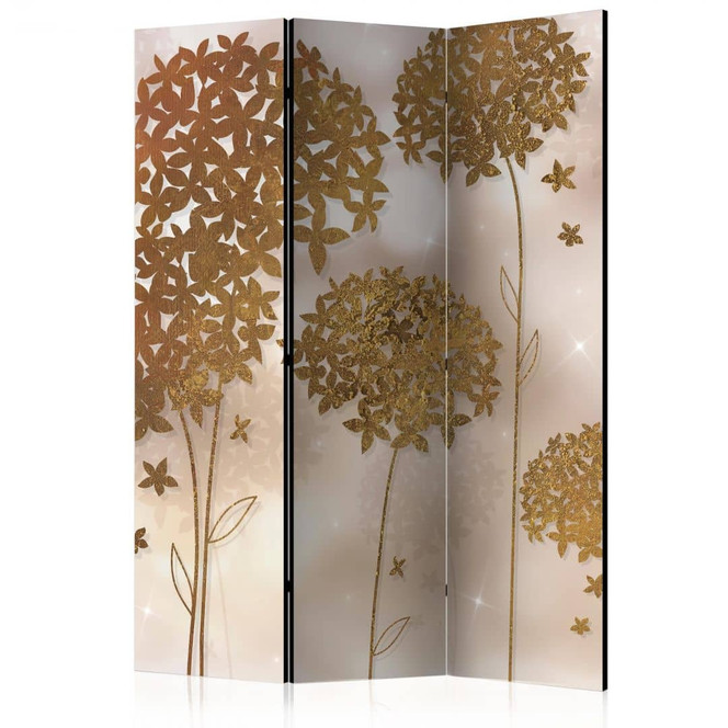 Paravent, Raumteiler freistehend, Trennwand - Garten der goldenen Träume, 3-teilig - 135 x 172 cm