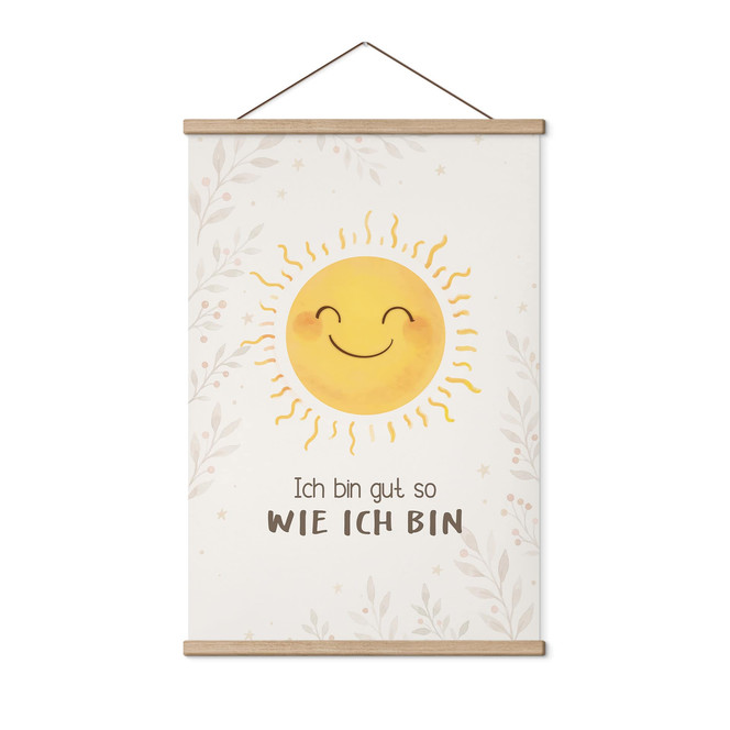 Stoffbild mit Sonne - Kraftsatz für Kinder "Ich bin gut so wie ich bin"