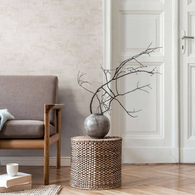 Strukturtapete in Putz-Optik Weiss Beige – Vliestapete modern einfarbig