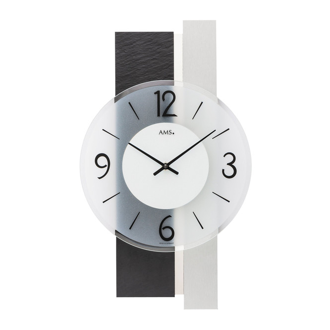 Wanduhr Holzgehäuse Schiefer/Aluminium-Auflage