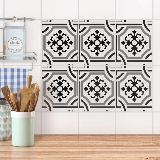 Fliesenaufkleber Set rechteckig - Grey ornaments