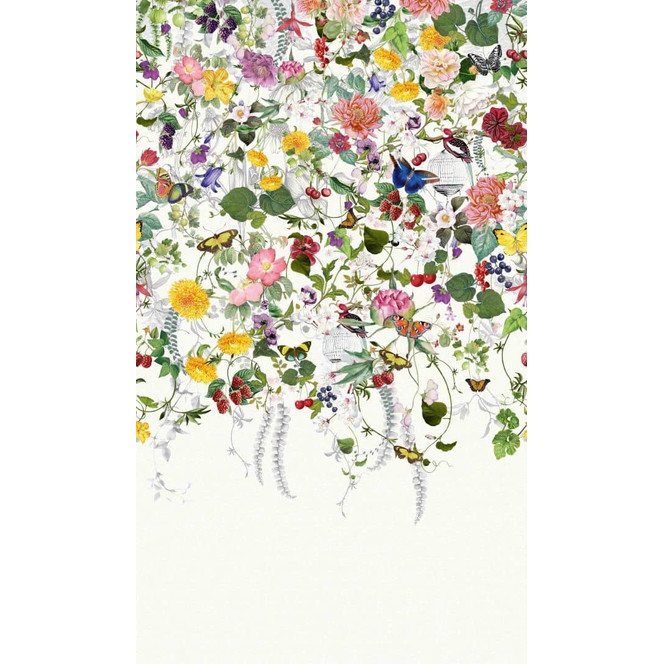 Fototapete Bildtapete Bunte Blumenwiese mit Schmetterlingen und Beeren Vintage 2.7 x 1.59 m