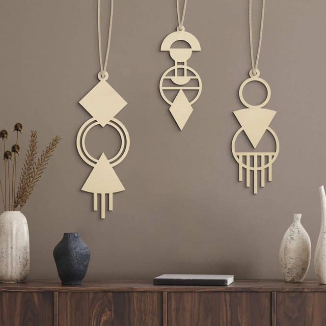 Holzdeko Pappel - Macrame - geometrisch