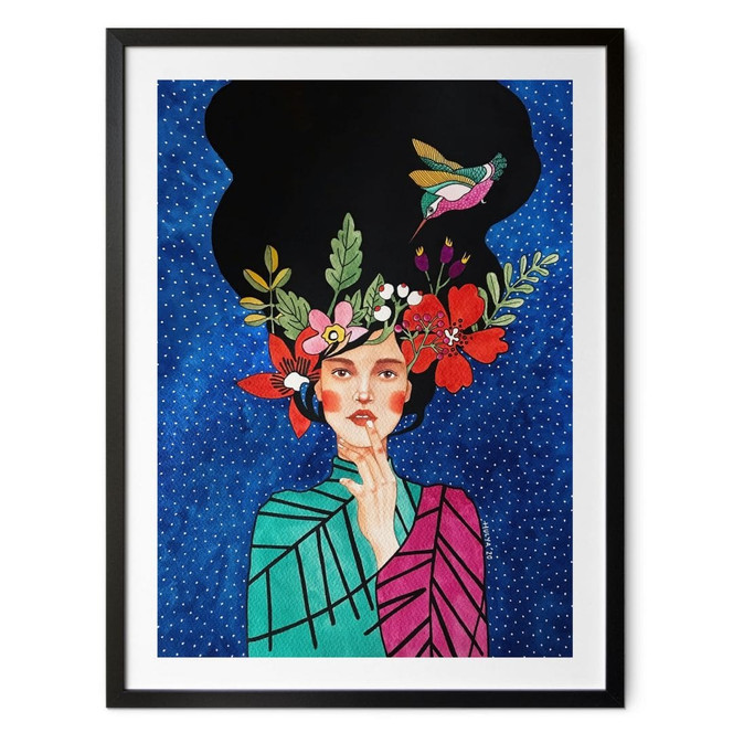 Poster Frau mit Kolibri in der Sternennacht - Hülya