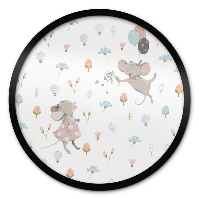 Poster Kleine Mäuse mit Luftballons - UN Designs - Rund