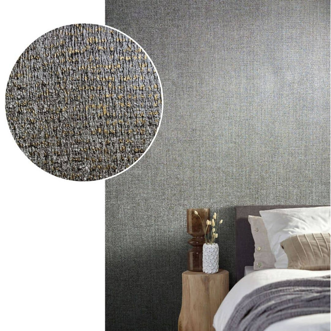 Vliestapete mit starkem Textil-Look grau, silber Struktur