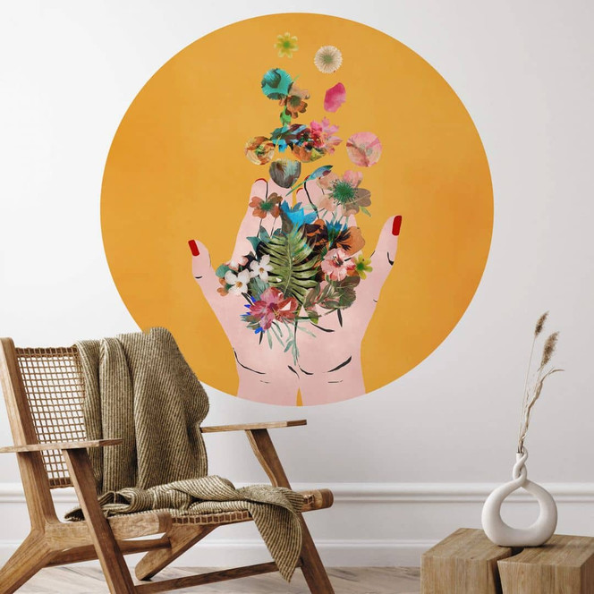 Wandtattoo Treechild - Bunte Blumen in Fridas Händen - Rund