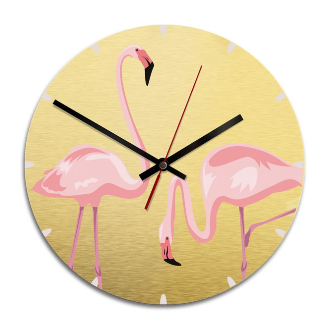Wanduhr Alu-Dibond-Goldeffekt - Flamingo 04 - Ø 28cm - Bild 1