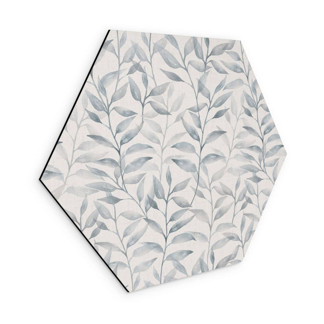 Hexagon Wandbild Zarte Aquarell-Blätter - Soft Grau - Bloomery Decor - Alu-Dibond