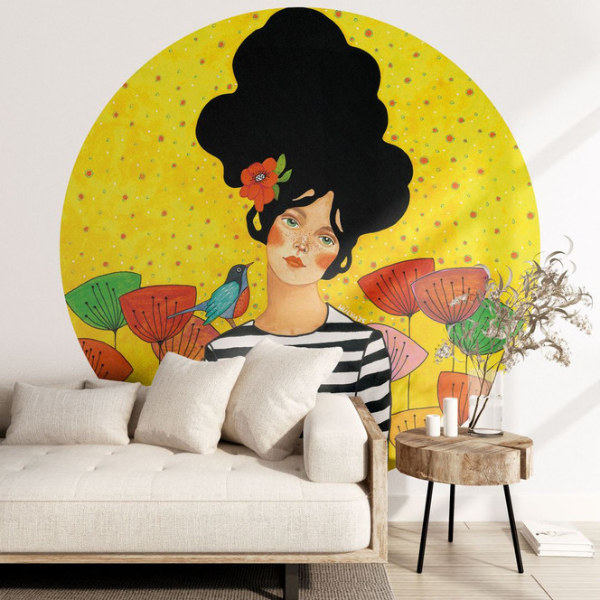 Fototapete Blumenmädchen im Sommergarten - Hülya - Rund - Selbstklebend/Vlies