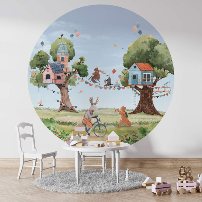 Fototapete Oliver Robins - Baumhaus Party - Rund - Selbstklebend/Vlies
