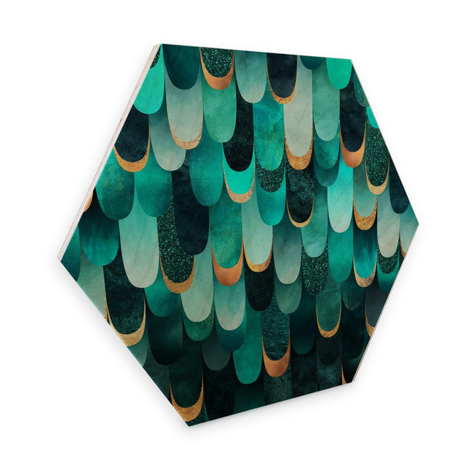 Hexagon - Holz Birke-Furnier Fredriksson - Türkise Federn
