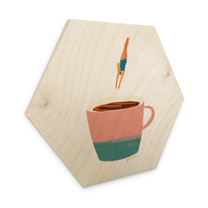 Hexagon Holzbild Sprung in den Kaffee - Rivers
