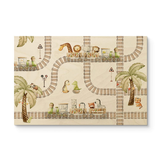 Holzbild Lokomotive-Fahrt mit Zootieren - Oliver Robins