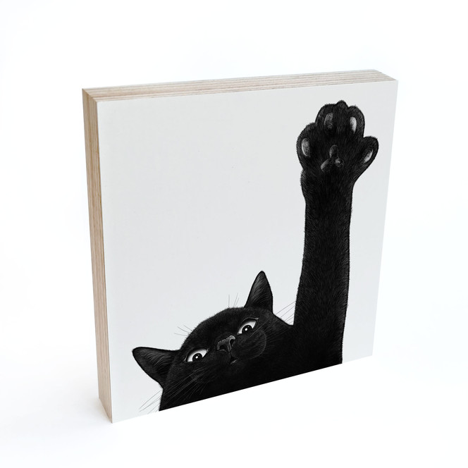 Holzbild zum Hinstellen - Zeig mir deine Pfote Katze - Korenkova - 15 x 15 cm