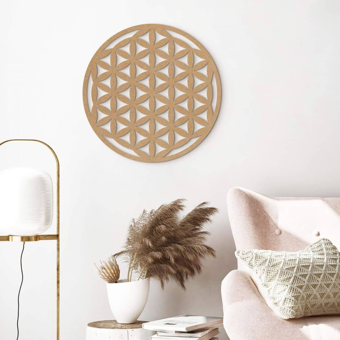 Holzdeko Geometrie Blume des Lebens - MDF Natur Rund