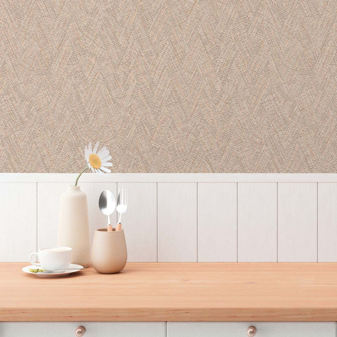 Strukturtapete Fischgrät Braun Orange – Vliestapete modern textilartig gemustert
