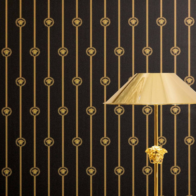 Versace Vliestapete I Love Baroque Streifen Medusa Schwarz Gold luxuriös