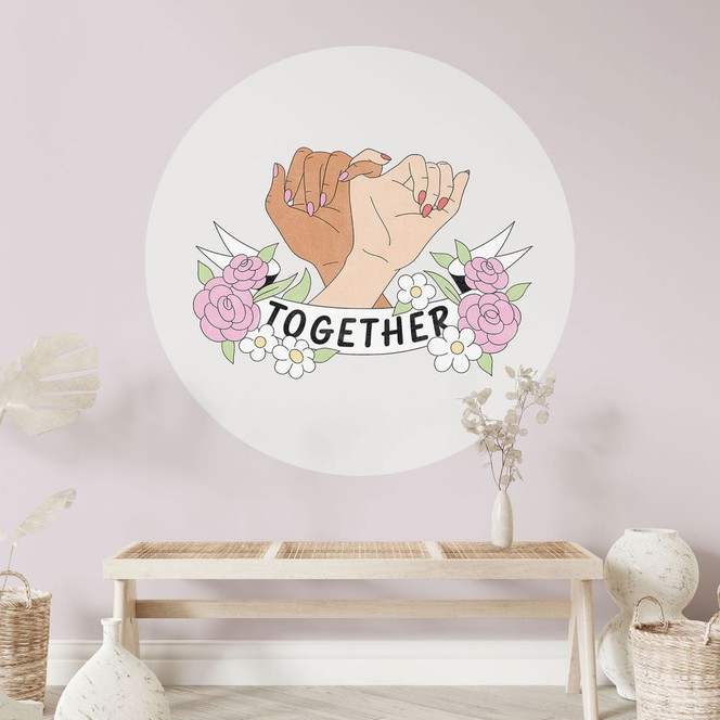 Wandtattoo Together Sisterhood Floral Hände - Rund