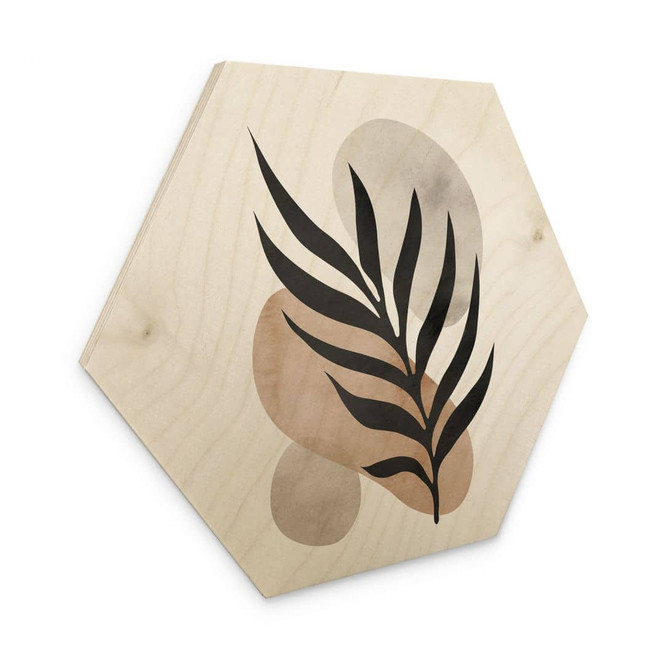 Hexagon Holzbild Botanische Silhouette mit kunstvoller Geometrie - Costa