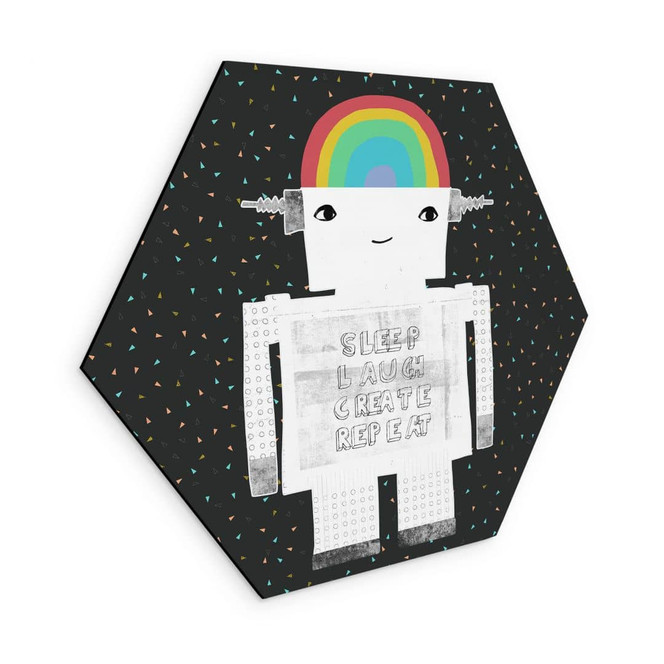 Hexagon Wandbild Regenbogen-Roboter Sleep Laugh Create - Treechild - Alu-Dibond