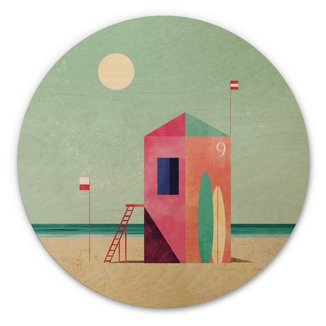 Holzbild Rettungshäuschen am Strand - Rivers - Rund