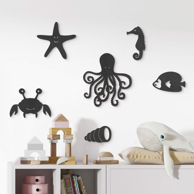 MDF - Holzdeko Meerestiere - Kinderzimmer (6-teilig) - 50x30cm