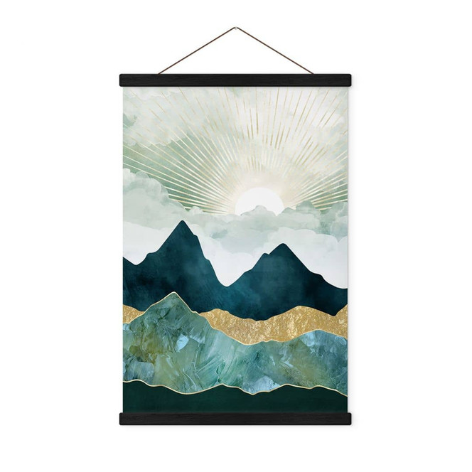 Stoffbild Sonnige Landschaft in Blau und Gold - SpaceFrog Designs