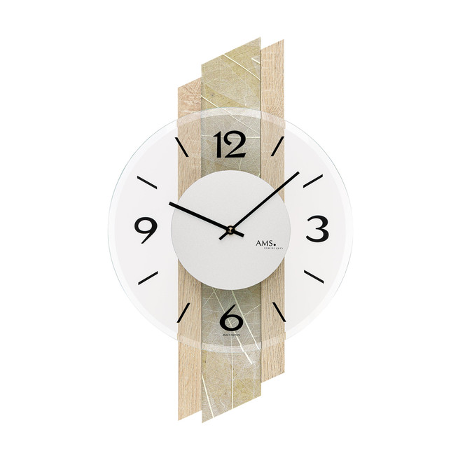 Wanduhr Holzgehäuse Sonoma mit ausgewählten und in der Natur gewachsenen Blättern