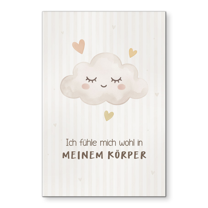 Alu-Dibond Wandbild mit Wolke - Kraftsatz "Ich fühle mich wohl in meinem Körper" für Kinder