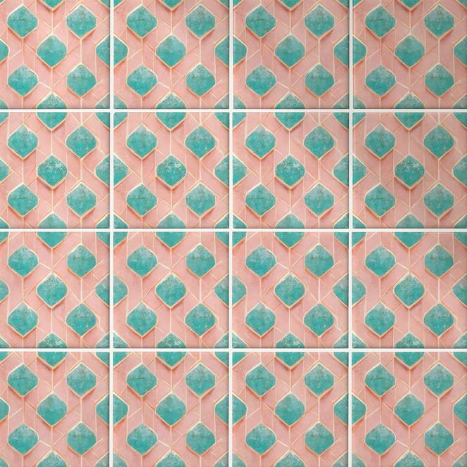 Fliesenaufkleber Rautenmuster türkis rosa - Treechild - 12er Set