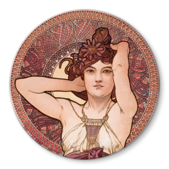 Glasbild Mucha - Edelsteine: Amethyst - rund