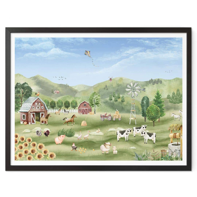 Kinderzimmer Poster - Oliver Robins - Bunter Bauernhof mit Tiereny