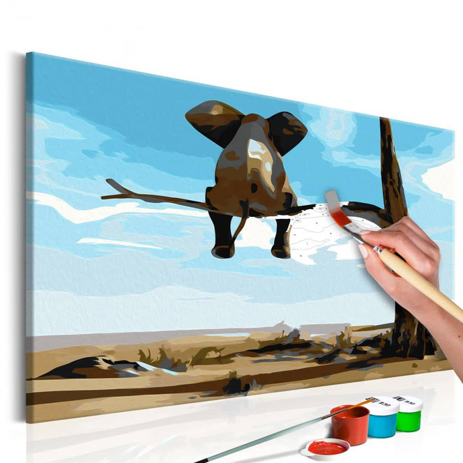 Malen nach Zahlen Leinwandbild - Elefant auf dem Baum - 50 x 40 cm - mit Keilrahmen - bespannt