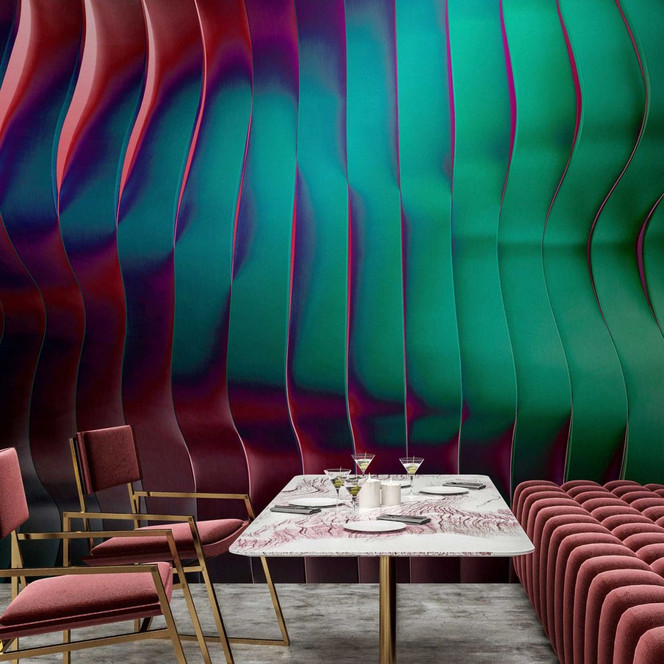 Fototapete Metallicoptik 3D Wellenstruktur Rubin-Magenta - Vliestapete Tiefenwirkung