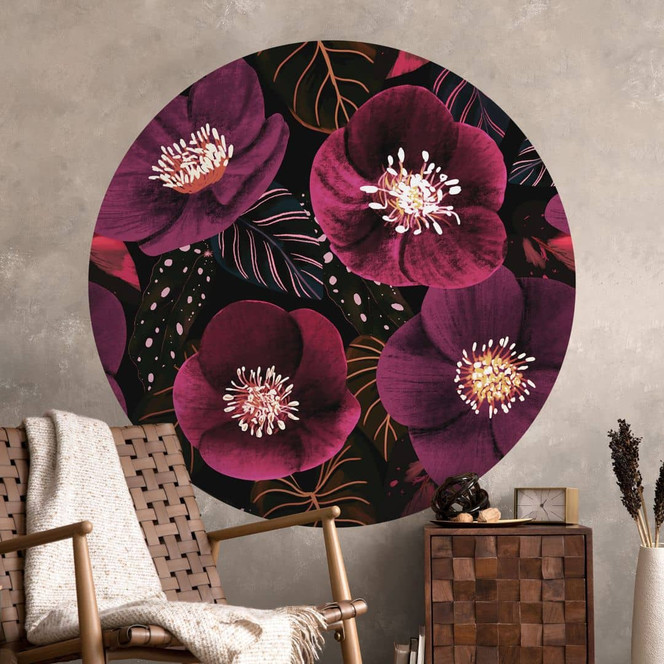 Wandtattoo Florale Blütenpracht in Purpurtönen - Anis Illustration - Rund