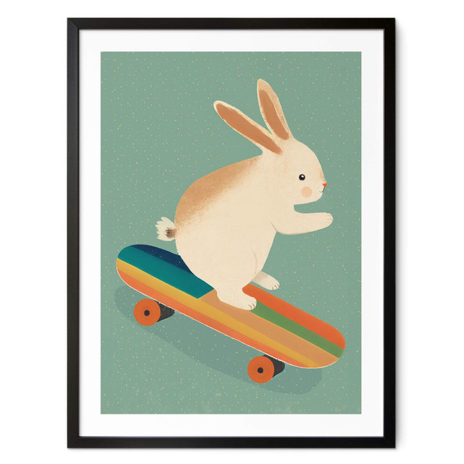 Poster Treechild - Niedlicher Hase auf einem Skateboard