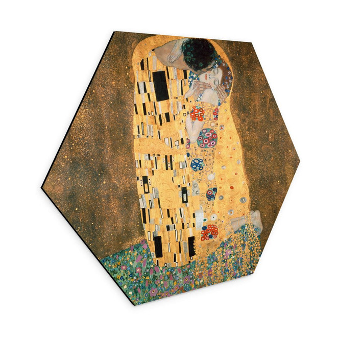 Hexagon Wandbild Klimt - Der Kuss - Alu-Dibond