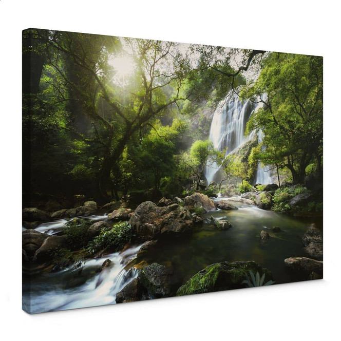 Leinwandbild Wasserfall im Wald - Naturfotografie - Foto