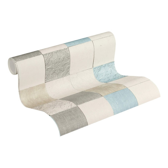 Livingwalls Vliestapete New Walls Finca Home Fliesentapete blau, creme, grau
